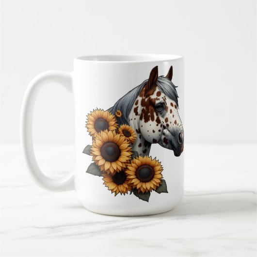 Appaloosa-Pferd mit Sonnenblumen Kaffeetasse (Links)