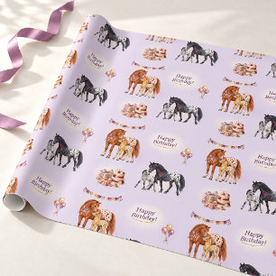 Appaloosa-Stute und Fohlen Lilac Geburtstag Geschenkpapier