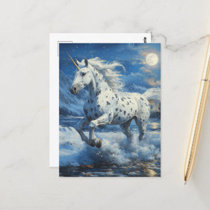 Appaloosa Unicorn am Strand von Moonlit Postkarte