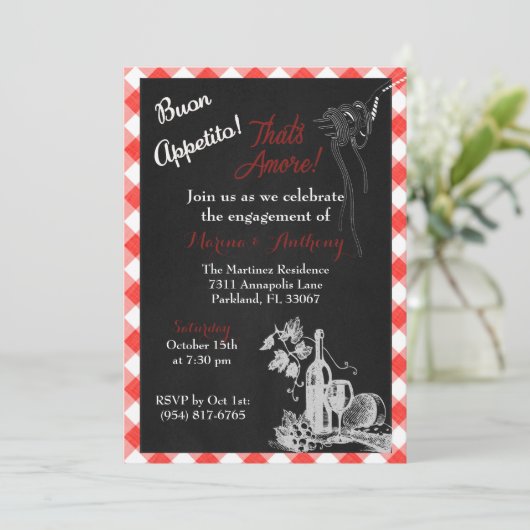 Appetit auf italienische Verlobung Einladung (Stehend Vorderseite)