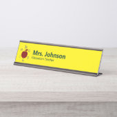 Apple ABC 123 Gelbe Lehrerin Name und Jobbezeichnu Schreibtischnamensplakette (Vorderseite )