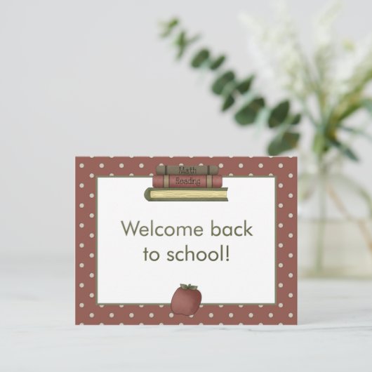 Apple and Book Welcome Back to School Postcard Postkarte (Stehend Vorderseite)
