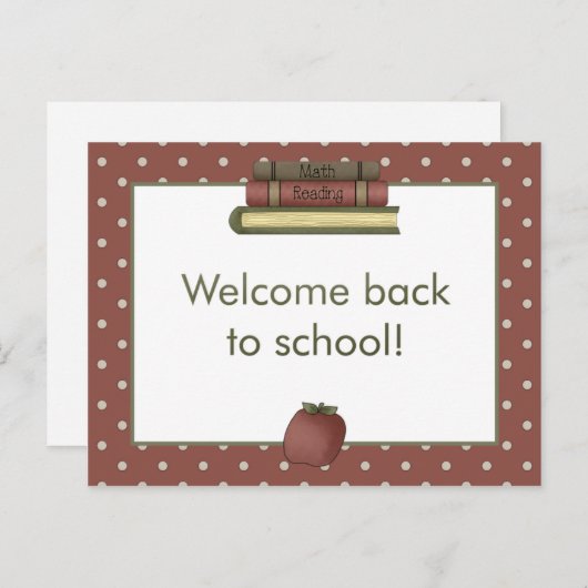 Apple and Book Welcome Back to School Postcard Postkarte (Vorne/Hinten)
