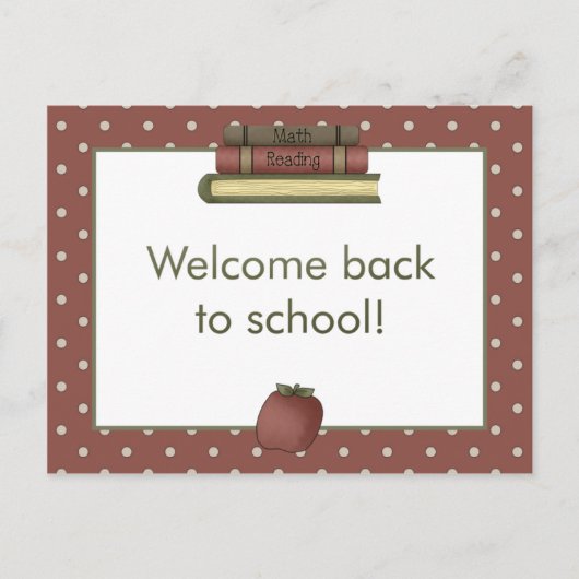 Apple and Book Welcome Back to School Postcard Postkarte (Vorderseite)