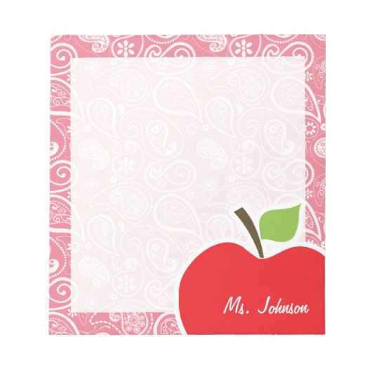 Apple auf Blush Pink Paisley Notizblock (Vorderseite)