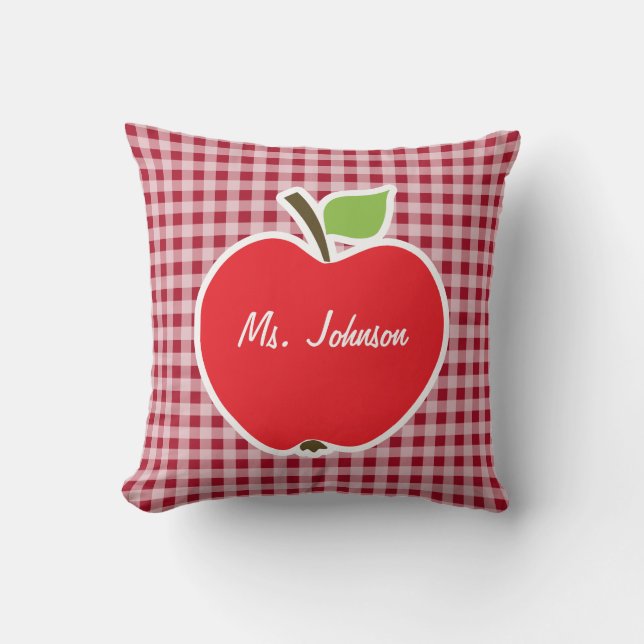 Apple auf Carmine Red Gingham Kissen (Vorderseite)
