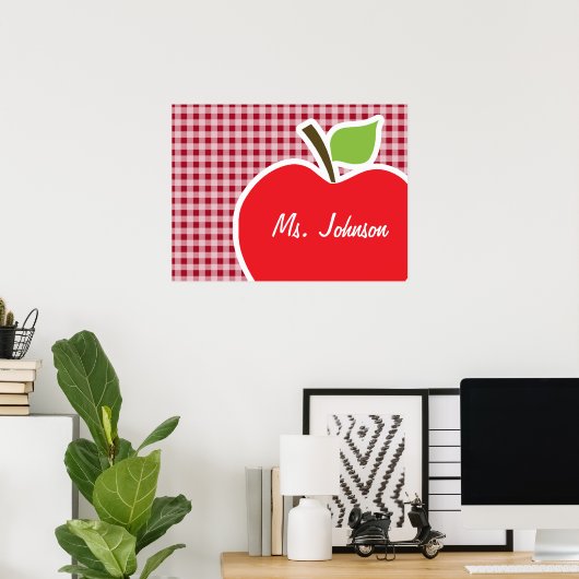 Apple auf Carmine Red Gingham Poster (Heimbüro)