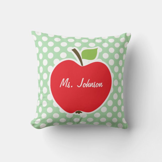 Apple auf Celadon Green Polka Dots Kissen (Vorderseite)