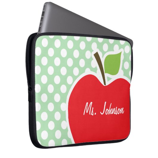 Apple auf Celadon Green Polka Dots Laptopschutzhülle (Vorne Rechts)