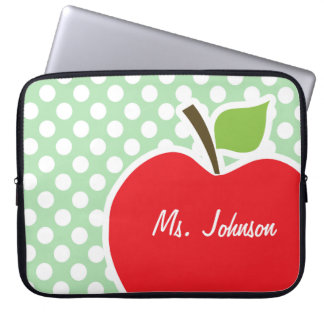 Apple auf Celadon Green Polka Dots Laptopschutzhülle