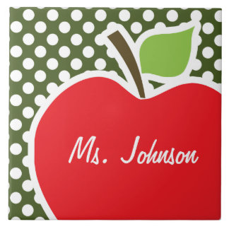 Apple auf dunklen Moss grünen Polka Dots Fliese