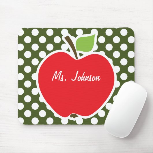 Apple auf dunklen Moss grünen Polka Dots Mousepad (Mit Mouse)