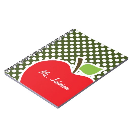 Apple auf dunklen Moss grünen Polka Dots Notizblock (Linke Seite)