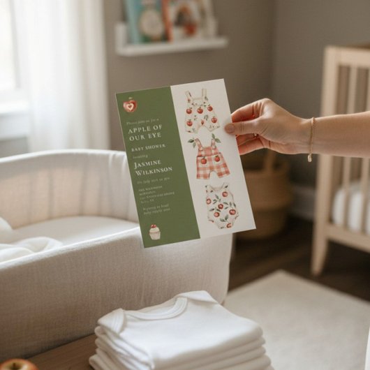 Apple Baby Dusche Grün und Rot Einladung