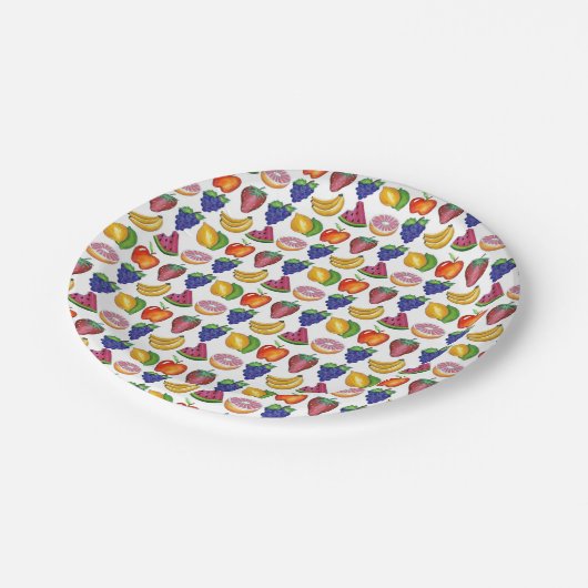 Apple Banana Lemon Limon Trauben Berry Fruchtsalat Pappteller (Schrägansicht)