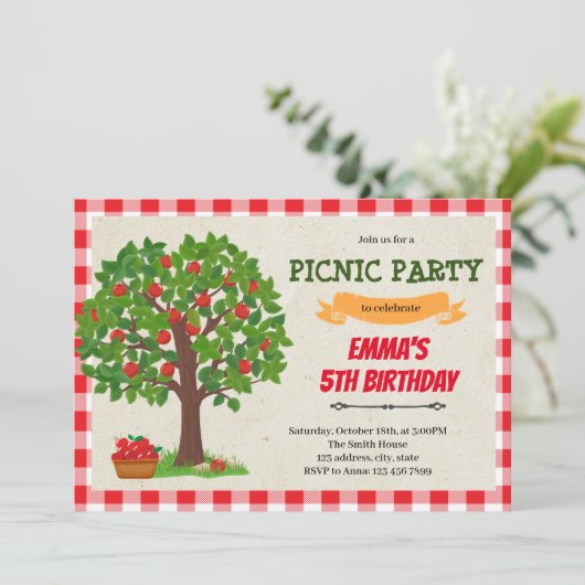 Apple-Baum-Geburtstagsfeier Einladung (Stehend Vorderseite)