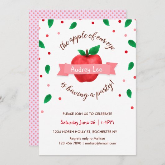 Apple Birthday Party Einladung "Apfel unseres Auge (Vorne/Hinten)