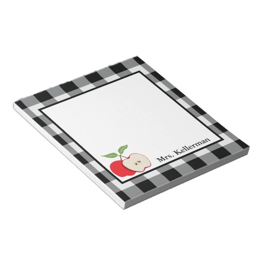 Apple Black and White Buffalo Karo Lehrer Name Notizblock (angewinkelt)