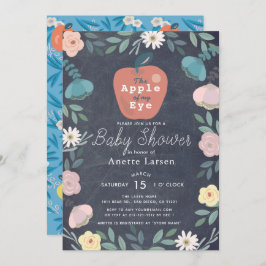 Apple Black Chalkboard Floral Blue Baby Dusche Einladung