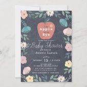 Apple Black Chalkboard Floral Pink Baby Dusche Einladung (Vorderseite)