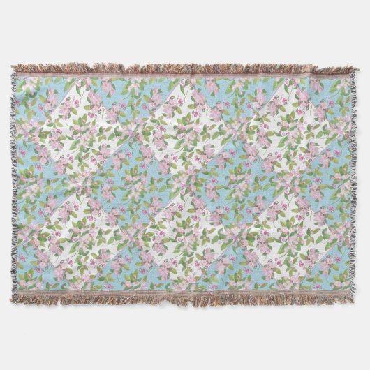 Apple Blossom auf Sky Blue and White Imitats Patch Decke (Vorderseite)