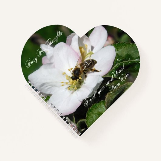 Apple Blossom & Bee Macro Photo | Heart Notebook Notizblock (Vorderseite)