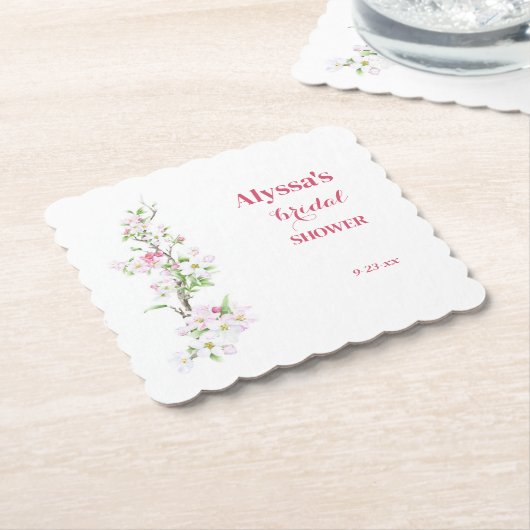 Apple Blossom Brautparty Personalisiert mit Datum Untersetzer (angewinkelt)