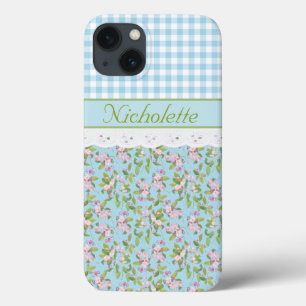 Apple Blossom Floral, Blue Karo Gingham und Lace Case-Mate iPhone Hülle