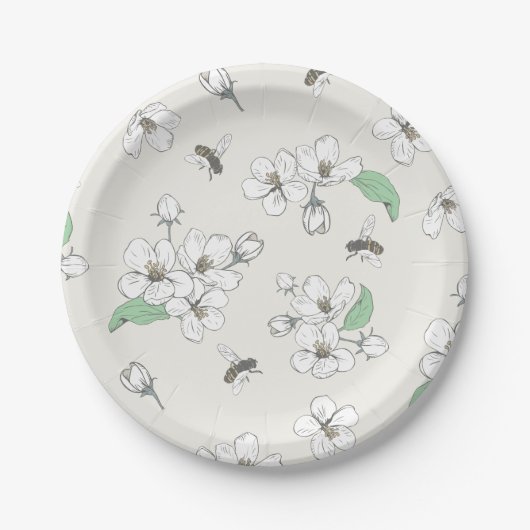 Apple Blossom Honey Bee Ivory White Pappteller (Vorderseite)