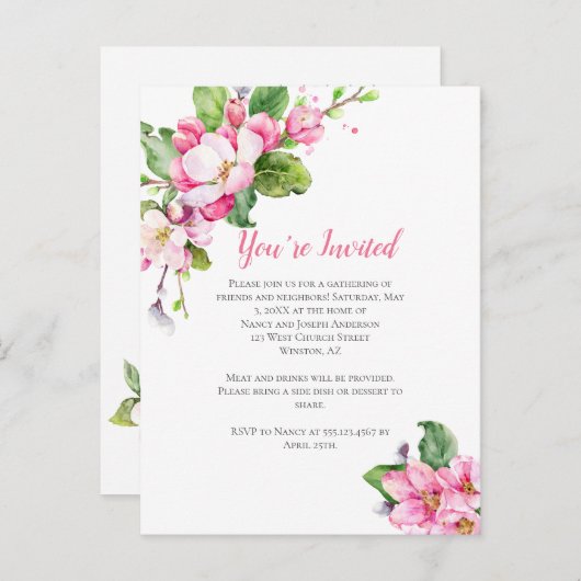 Apple Blossom Party Einladung Postkarte (Vorne/Hinten)