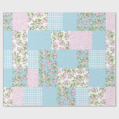 Apple Blossom Rosa, Blau, Grüne Imitate Patchwork Geschenkpapier (Flach)