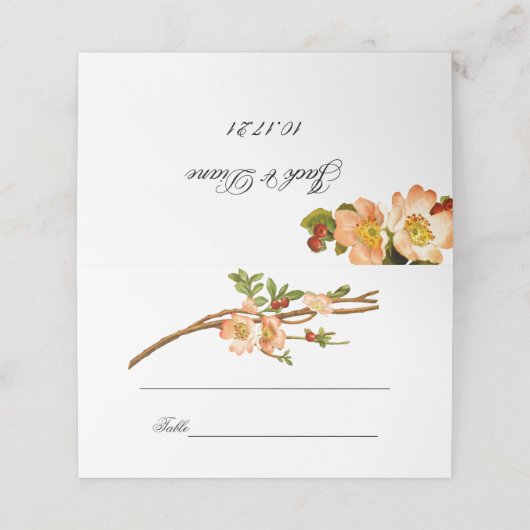 Apple Blossom Wasserfarbenstems Hochzeit Platzkarte (Außenseite Aufgefaltet)