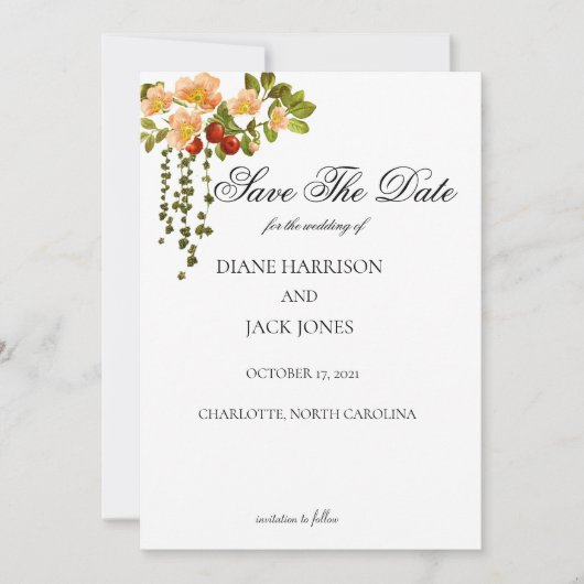 Apple Blossom Wasserfarbenstems Save the Date Einladung (Vorderseite)