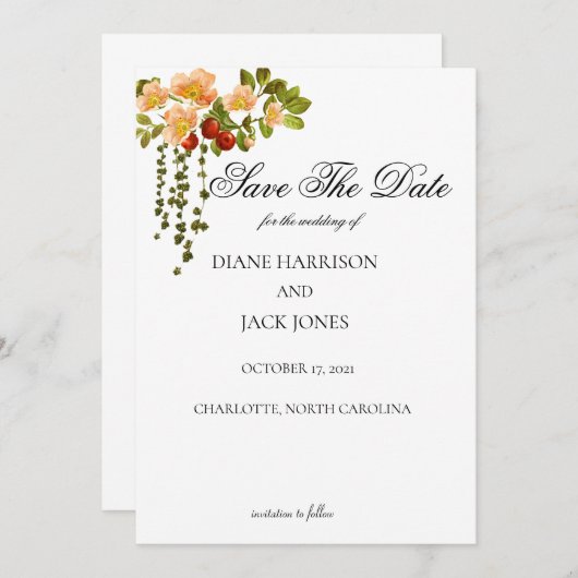 Apple Blossom Wasserfarbenstems Save the Date Einladung (Vorne/Hinten)