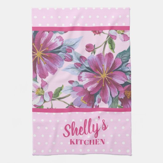 Apple Blossoms and Pink Polka Dots Kitchen Towel Geschirrtuch (Vertikal)