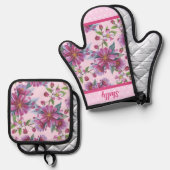 Apple Blossoms and Pink Polka Dots Ofenhandschuh & Topflappen-Set (Vorderseite/Rückseite)