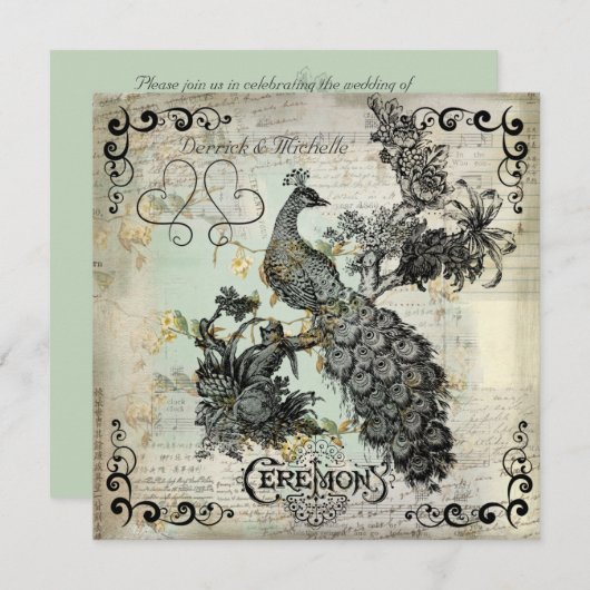 Apple blüht Peacock Hochzeit Einladung (Vorne/Hinten)