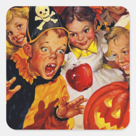 Apple Bobbing Gefahren | Retro Halloween Quadratischer Aufkleber