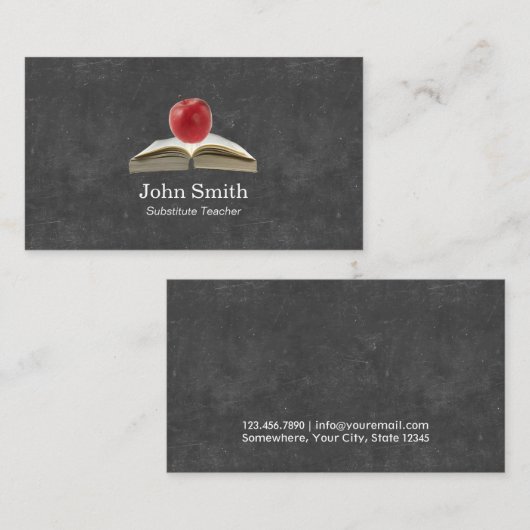 Apple & Book Chalkboard Hintergrundlehrer Visitenkarte (Vorne/Hinten)