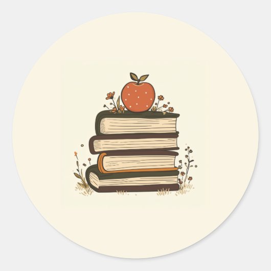 Apple-Book-Stack-Rund-Sticker Runder Aufkleber (Vorderseite)