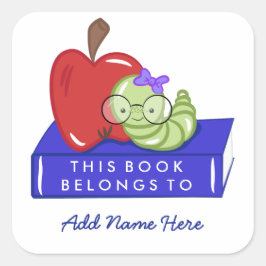 Apple & Bookworm Dieses Buch gehört Quadratischer Aufkleber