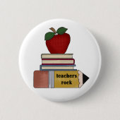 Apple, Bücher, Bleistift-Lehrer-Felsen Button (Vorderseite)