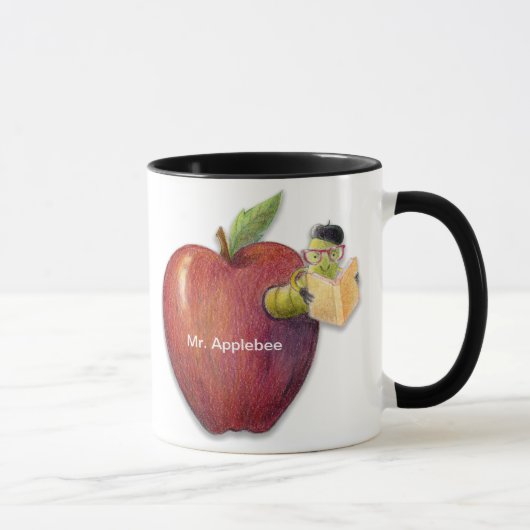 Apple-Bücherwurm-kundengerechter Name oder Tasse (Rechts)