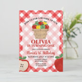 Apple Bushel of Fun 1. Geburtstag Einladung (Stehend Vorderseite)