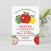 Apple Bushel of Fun 1. Geburtstag Einladung (Stehend Vorderseite)