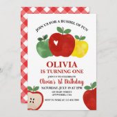 Apple Bushel of Fun 1. Geburtstag Einladung (Vorne/Hinten)