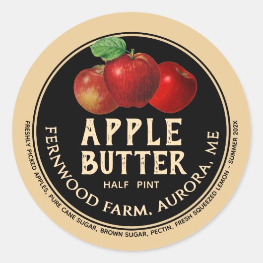 Apple Butter Jam Sauce Jelly Label Runder Aufkleber (Vorderseite)
