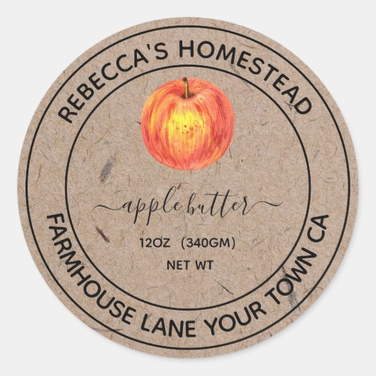 Apple Butter Kraft Papier Canning Jar Labels Runder Aufkleber (Vorderseite)