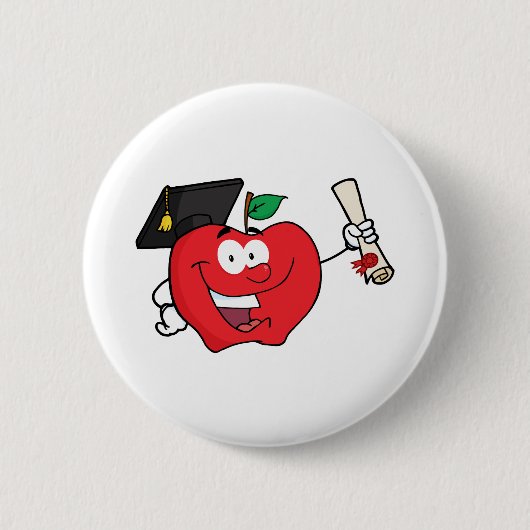 Apple-Charakter-Absolvent, der ein Diplom hält Button (Vorderseite)