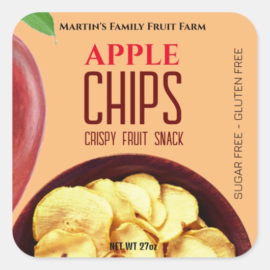 Apple Chips - Etikettenaufkleber Quadratischer Aufkleber (Vorderseite)